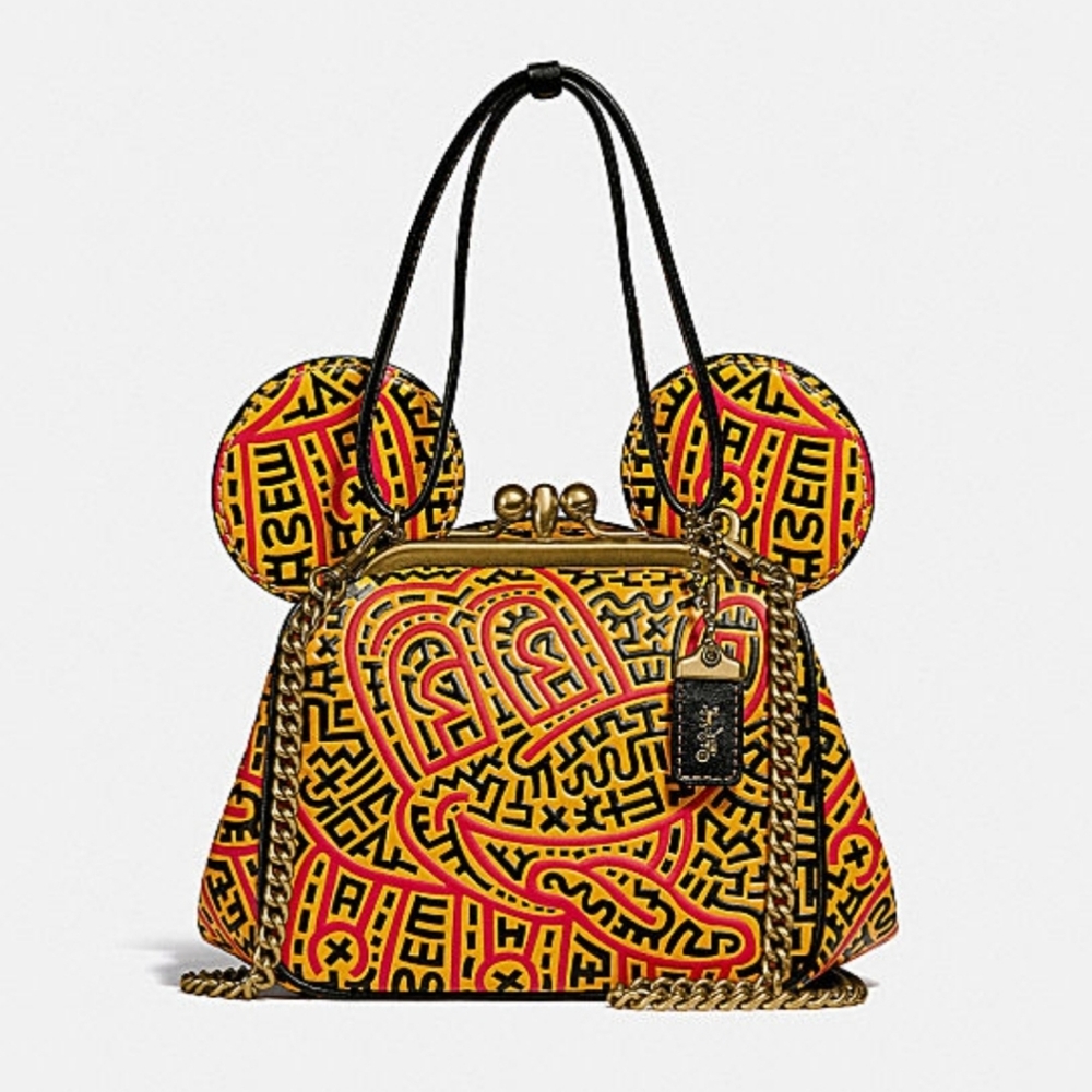 Coach 4718 Disney Mickey Mouse X Keith Haring Kisslock Mini Leather Bag Limited